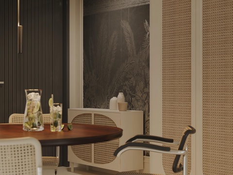  法式复古餐厅 中古风餐厅 复古餐桌椅组合 边柜组合3d模型 