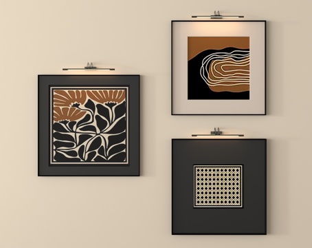 中古挂画组合 抽象画组合 装饰挂画su模型