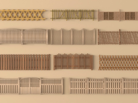中式栅栏 围栏护栏 木护栏 栏杆 围栏 木栏杆su模型