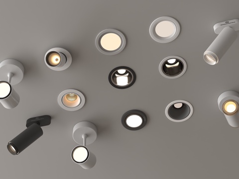 现代筒灯射灯 嵌入式筒灯射灯 明装筒灯射灯 转向式su模型