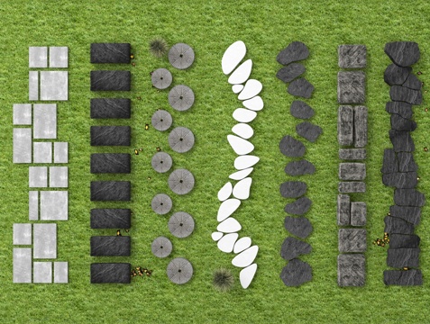 现代景观汀步 园林铺地 青石板 园路su模型