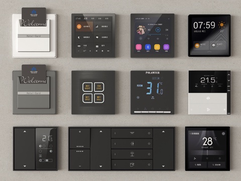 现代开关插座 智能面板 功能面板su模型