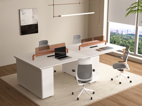 现代办公桌椅 员工工位 电脑桌椅 吊灯su模型