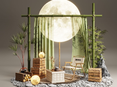 露营风植物造景 露营风造景装置 景观植物 露营椅su模型