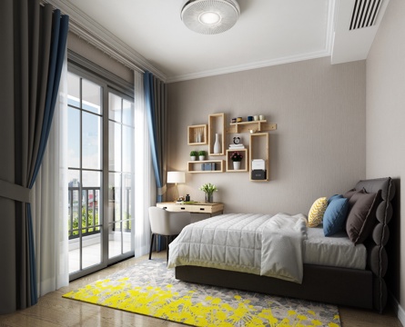  现代次卧单张3d模型 