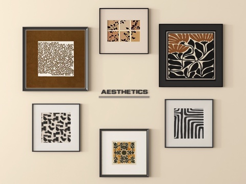 法式挂画组合 抽象画组合 装饰挂画su模型