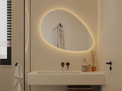  奶油风卫生间 奶油风浴室柜组合3d模型 