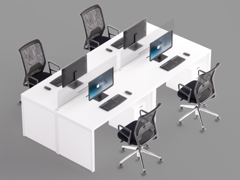 现代员工工位 办公桌椅su模型