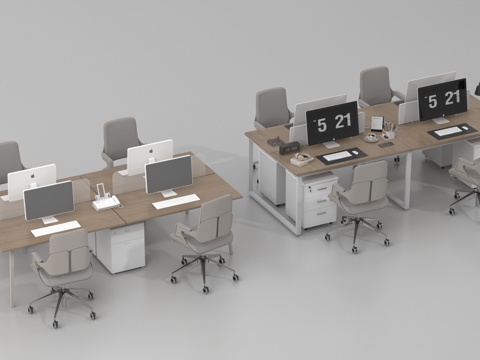 现代办公桌椅 职员工位 电脑桌椅 公共办公区su模型