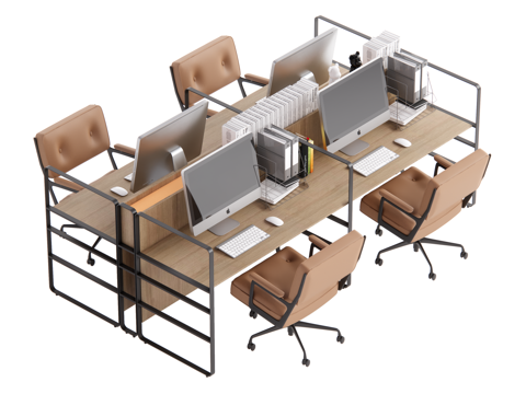 现代员工工位 办公桌椅su模型