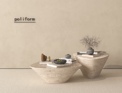 现代茶几 石材茶几 书籍 摆件su模型