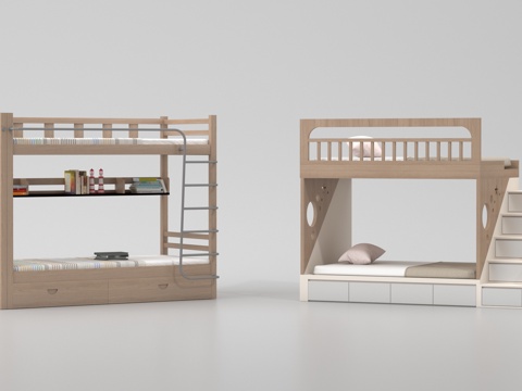 现代高低床 上下床 上下铺 双层床 儿童床su模型