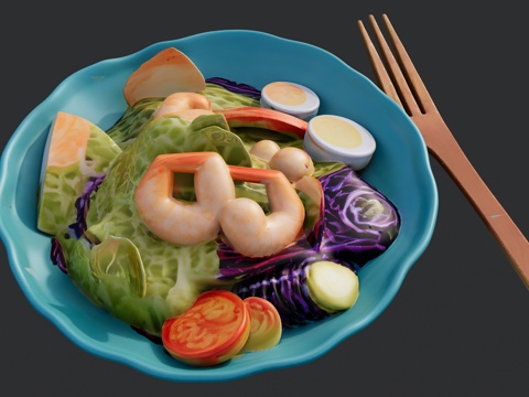 一盘时蔬虾仁菜品su模型