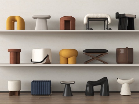 现代沙发凳 矮凳 圆凳 方凳 换鞋凳su模型