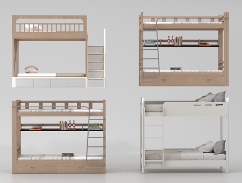 现代高低床 上下床 上下铺 双层床 儿童床su模型