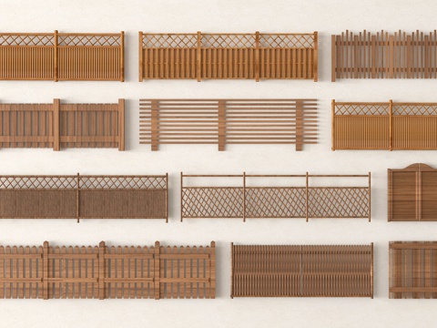 中式栅栏 围栏护栏 木护栏 栏杆 围栏 木栏杆su模型