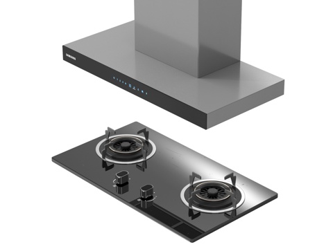 现代油烟机 油烟机 燃气灶su模型