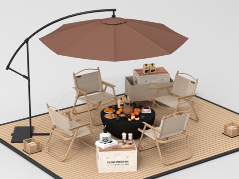 现代户外桌椅 露营桌椅 折叠桌椅 带遮阳伞su模型
