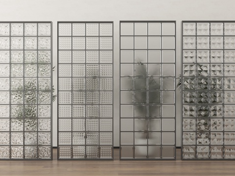 现代玻璃砖隔断 长虹玻璃隔断  玻璃隔断屏风su模型