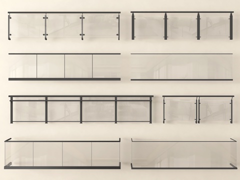 现代围栏护栏 玻璃围栏 栏杆 扶手 阳台护栏su模型