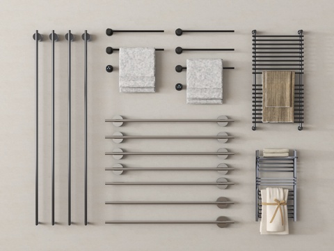 现代毛巾架 电热毛巾架 浴巾架 卫浴用品su模型