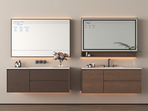 中古风浴室柜 悬空浴室柜 镜柜 卫浴用品su模型