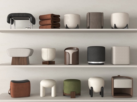 现代沙发凳 矮凳 圆凳 方凳 换鞋凳su模型