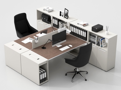 现代办公桌椅 员工工位 电脑桌椅 文件柜 摆件su模型