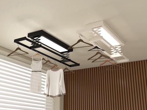 现代极简晾衣架 电动晾衣架 升降式晾衣架su模型