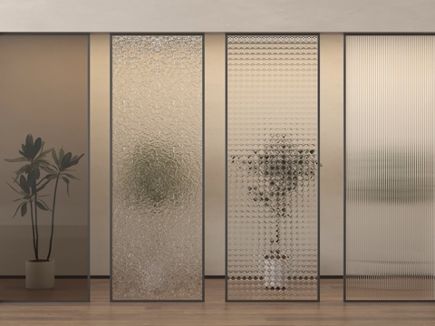 现代玻璃隔断 长虹玻璃隔断  玻璃砖隔断屏风su模型