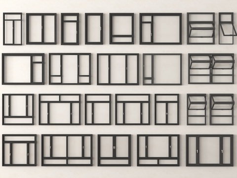 现代窗户 平开窗 落地窗 阳台窗 折叠窗su模型