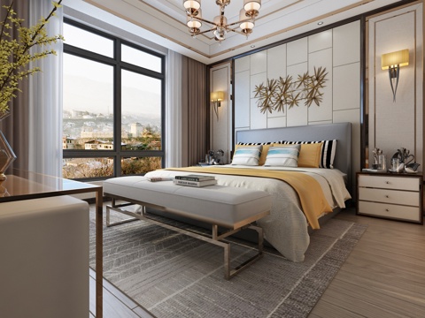  现代后现代卧室模型 港式卧室3d模型 