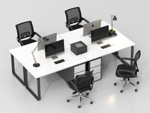 现代办公桌椅 员工工位 电脑桌椅su模型