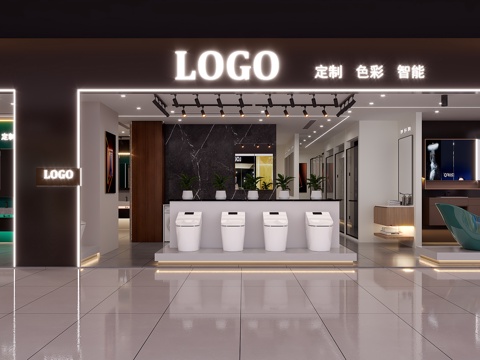 现代 门头 卫浴店门头门面su模型