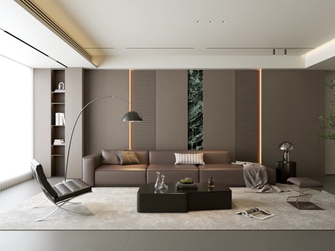 意式客厅 现代客厅 沙发茶几组合 沙发背景墙 皮质沙发su模型