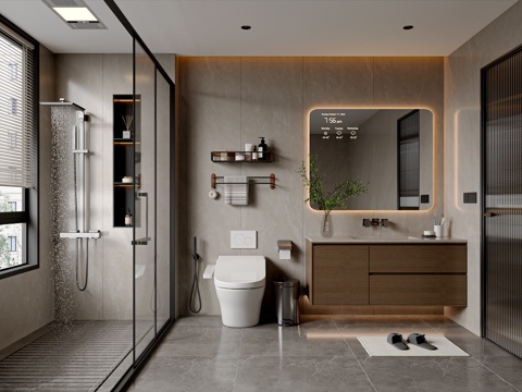  现代意式卫生间 卫浴用品 卫浴柜 卫浴小件 干湿分离卫生间3d模型 