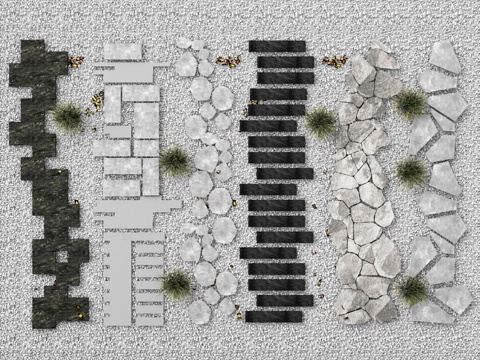 现代景观汀步 园林铺地 青石板 园路su模型