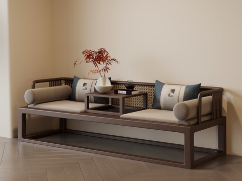 新中式罗汉床 罗汉榻su模型