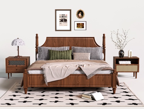  法式双人床 复古实木双人床 主卧双人床3d模型 