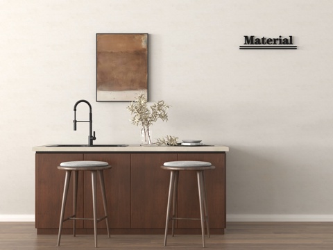 中古风岛台 吧椅 水槽su模型