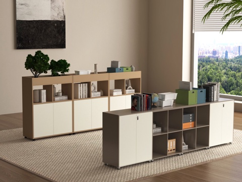 现代办公文件柜 绿植 盆栽 文件su模型