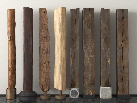 侘寂柱子 老木头柱子 老木板 木梁 户外枕木 柱头su模型