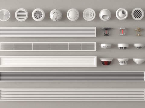 空调出风口 格栅球型风口 烟感喷淋头su模型