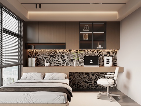 现代意式榻榻米卧室su模型