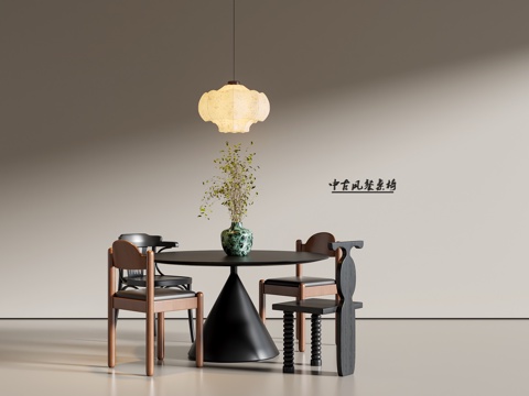 中古风餐桌椅su模型