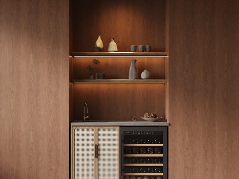 中古风茶水柜su模型