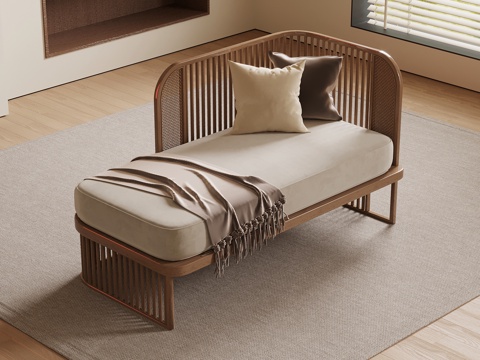 中古风休闲沙发 贵妃椅su模型