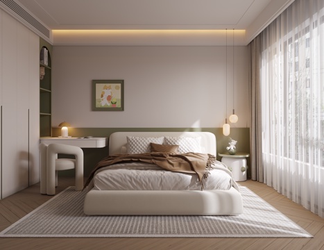 现代通用儿童房 现代通用儿童房 书桌椅 儿童床 装饰画 吊灯su模型su模型