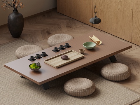 新中式榻榻米茶台su模型