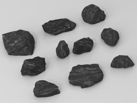  现代石头 黑石头 片石 景观石3d模型 